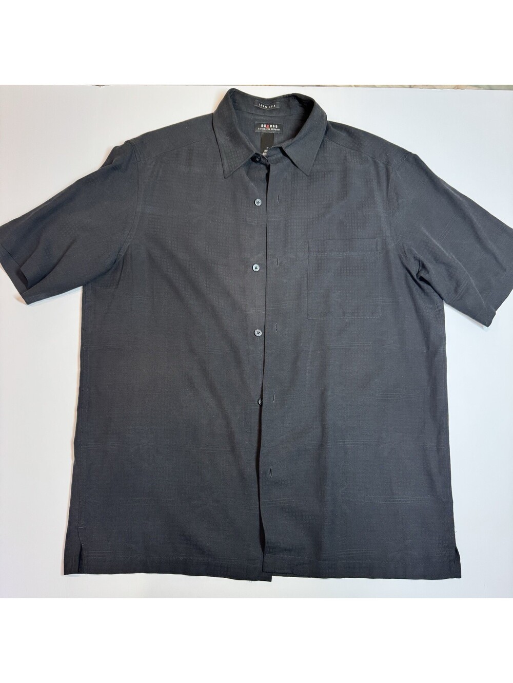 Axcess by Claiborne 100% Silk Shirt Mens M Black Palm Tree Short Sleeve Button